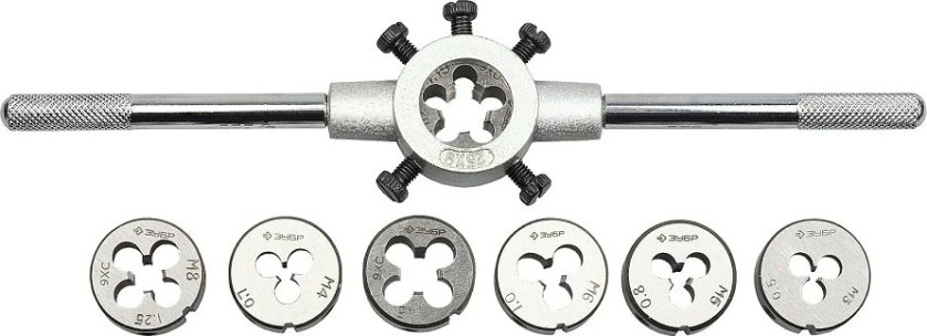 Набор метчиков и плашек ЗУБР 28128-H8 МАСТЕР 8 предметов, сталь 9хс [28128-H8]