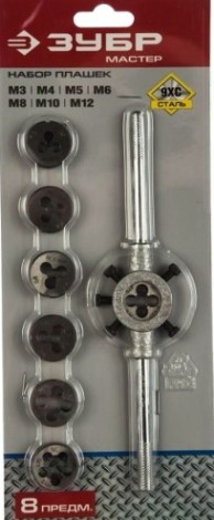 Набор метчиков и плашек ЗУБР 28128-H8 МАСТЕР 8 предметов, сталь 9хс [28128-H8]