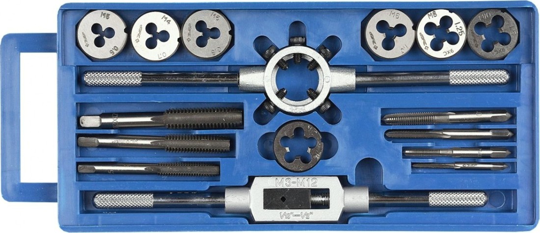 Набор метчиков и плашек ЗУБР МАСТЕР 16 предметов, в пластиковом боксе, сталь 9хс [28122-H16]