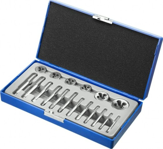 Набор метчиков и плашек ЗУБР МАСТЕР 18 предметов, в пластиковом боксе, сталь 9хс [28120-H18]