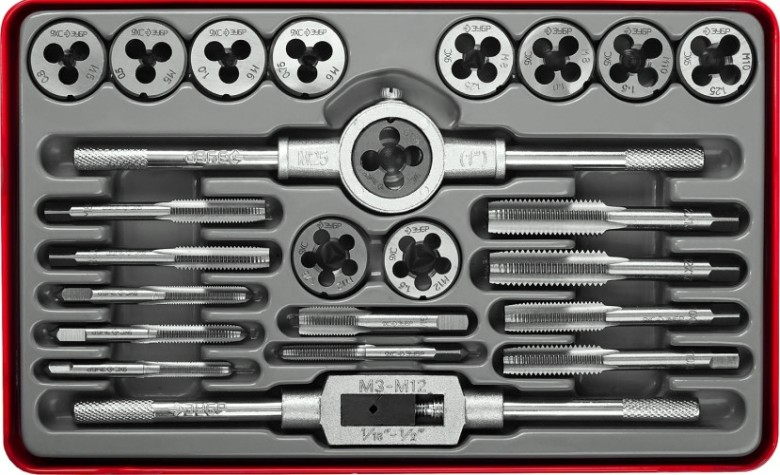 Набор метчиков и плашек ЗУБР "МАСТЕР" 24 предмета 28116-H24 [28116-H24_z01]