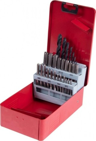Набор метчиков и сверл KING TONY HSS-G М3 28 предметов [11328SQ]