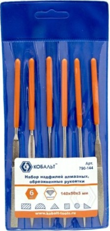 Набор надфилей алмазных Кобальт 790-144 140х 50х3 мм, обрезиненные рукоятки (6 шт.)