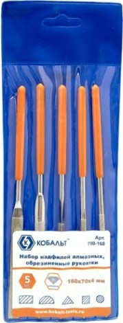 Набор надфилей алмазных Кобальт 790-168 160х70х4 мм, обрезиненные рукоятки (5 шт.)