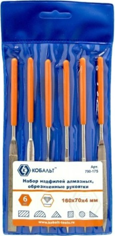 Набор надфилей алмазных Кобальт 790-175 160х70х4 мм, обрезиненные рукоятки (6 шт.)