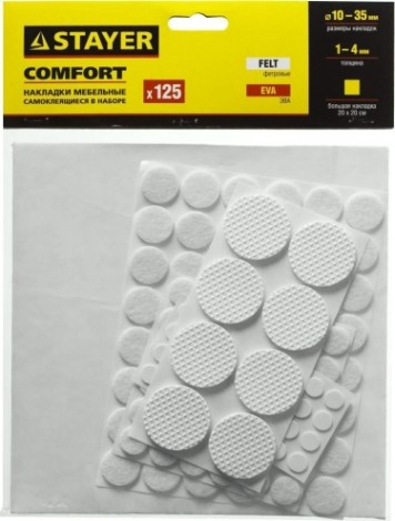 Набор накладок самоклеящихся STAYER COMFORT на мебельные ножки, 125 шт, белые [40917-H125]