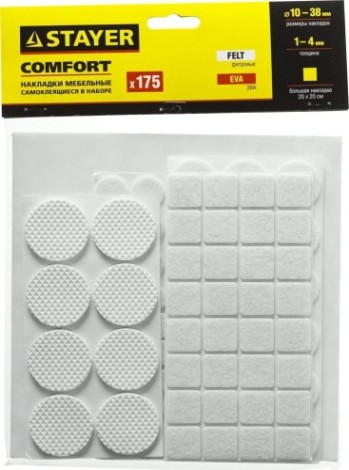 Набор накладок самоклеящихся STAYER COMFORT на мебельные ножки, 175 шт, белые [40917-H175]