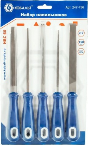 Набор напильников Кобальт 247-736 двухкомпонентная рукоятка, № 2, 150 мм (5 шт.)