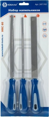 Набор напильников Кобальт 247-743 двухкомпонентная рукоятка, № 2, 200 мм (3 шт.)