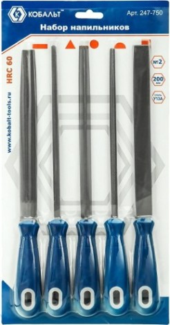 Набор напильников Кобальт 247-750 двухкомпонентная рукоятка, № 2, 200 мм (5 шт.)