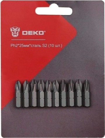 Набор насадок DEKO Ph2*25мм*сталь S2 профессиональных бит (10 шт.) [065-0767]