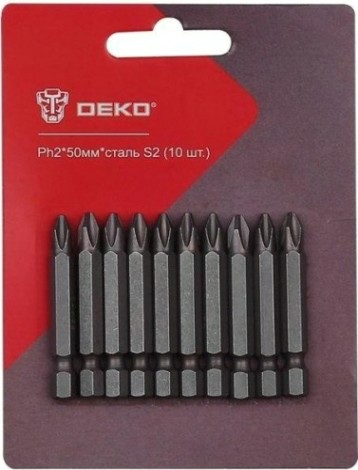 Набор насадок DEKO Ph2*50мм*сталь S2 профессиональных бит (10 шт.) [065-0768]