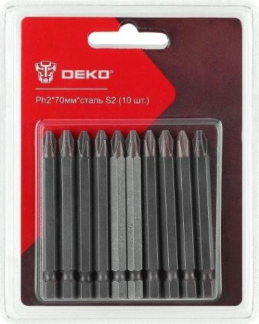 Набор насадок DEKO Ph2*70мм*сталь S2 профессиональных бит (10 шт.) [065-0769]