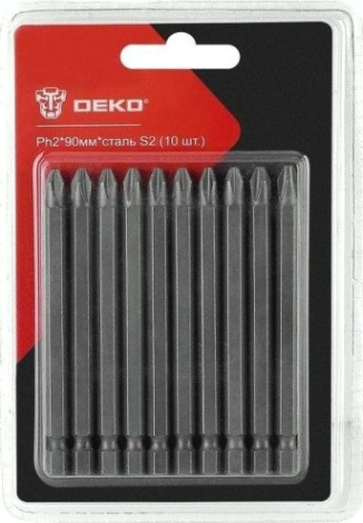 Набор насадок DEKO Ph2*90мм*сталь S2 профессиональных бит (10 шт.) [065-0770]