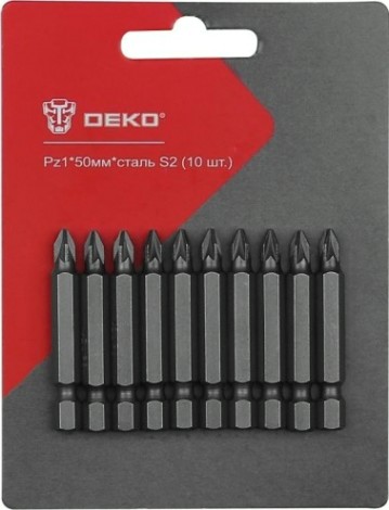 Набор насадок DEKO Pz1*50мм, сталь S2 профессиональных бит (10 шт.) [065-0771]
