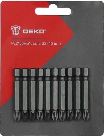 Набор насадок DEKO Pz2*50мм*сталь S2 профессиональных бит (10 шт.) [065-0772]