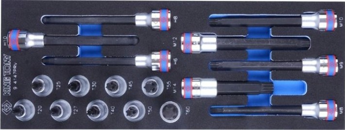 Набор насадок HEX, TORX и SPLINE KING TONY 17 предметов ложемент 9-4147PRV [9-4147PRV]