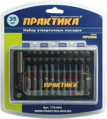 Набор насадок ПРАКТИКА 35 шт., 25 и 50мм, PH, PZ, SL, Hex, Torx, Tri-Wing Профи [779-004]