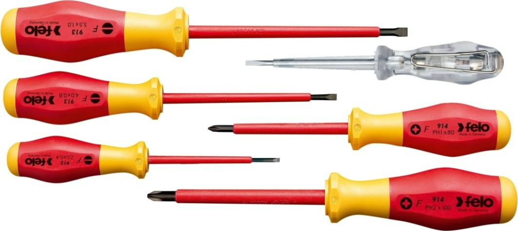 Набор отверток FELO 91 396 198 диэлектрических sl/pz, отвертка тестер сети, 6 шт [91396198]