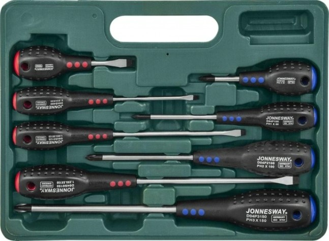 Набор отверток JONNESWAY D04PP08S стержневых FULL STAR, 8 предметов [047072]