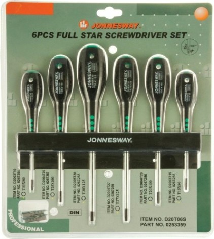Набор отверток JONNESWAY D20T06S стержневых TORX® FULL STAR, 6 предметов [048715]