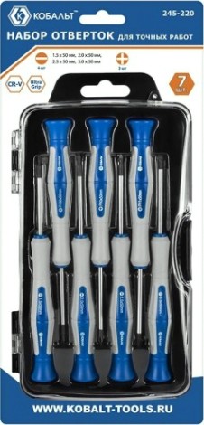 Набор отверток Кобальт 245-220 для точных работ ultra grip 50 мм, кейс (7 шт.) Набор отверток Кобальт 245-220 для точных работ ultra grip 50 мм, кейс (7 шт.)