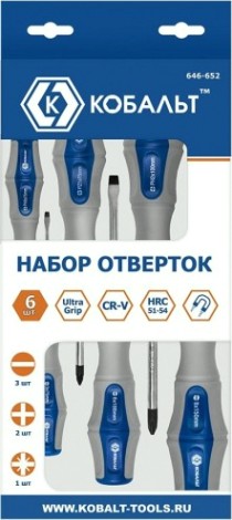 Набор отверток Кобальт 646-652 ultra grip cr-v (6 шт.) Набор отверток Кобальт 646-652 ultra grip cr-v (6 шт.)