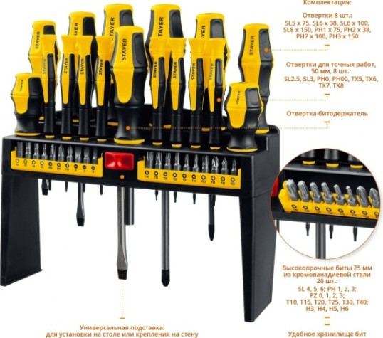 Набор отверток с насадками, 37 предметов STAYER Hercules-PRO-37 [25312-H37]