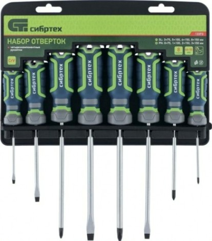 Набор отверток СИБРТЕХ 6 предметов crv, трехкомпонентные рукоятки [13374]