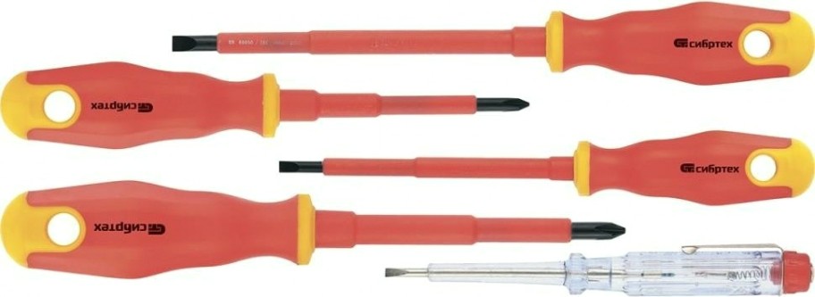 Набор отверток СИБРТЕХ диэлектрических до 1000 в, тестер, crv, двухкомпон [12937]