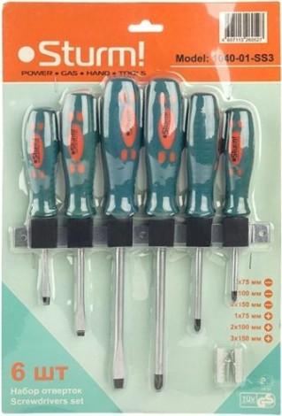 Набор отверток Sturm 1040-01-SS3 6 шт, хромованад. сталь + настенный держатель