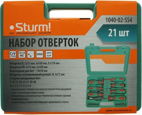 Набор отверток Sturm 1040-02-SS4 + биты, 21 пред.