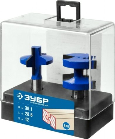 Набор пазо-шиповых фрез ЗУБР ПРОФЕССИОНАЛ 38.1x28,6мм, хвостовик 12мм, [28731-38.1-H2]