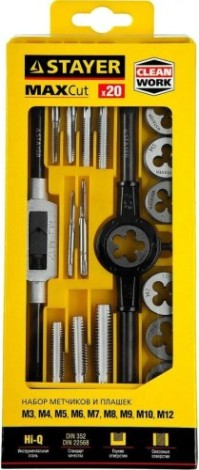 Набор резьбонарезных инструментов STAYER MaxCut 20 предметов, метчиков и плашек, легированная сталь [28012-H20]