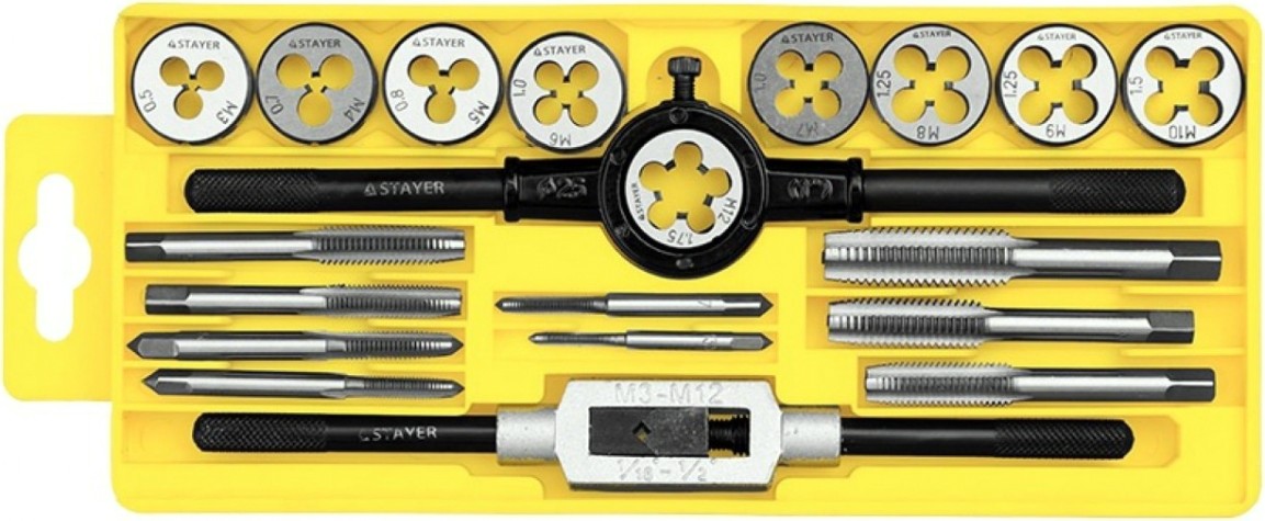 Набор резьбонарезных инструментов STAYER MaxCut 20 предметов, метчиков и плашек, легированная сталь [28012-H20]