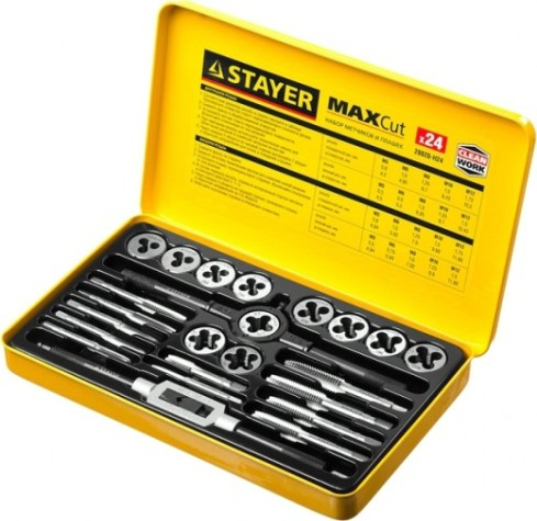 Набор резьбонарезных инструментов STAYER MaxCut 24 предмета, метчиков и плашек, легированная сталь [28020-H24]