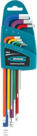 Набор шестигранников GROSS hex 1,5–10 мм, s2, магнит, экстрадлинные с шаровым окончанием [16400]