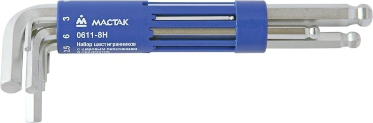 Набор шестигранников МАСТАК 0611-8HB с шаровым окончанием длинные Набор шестигранников МАСТАК 0611-8HB с шаровым окончанием длинные