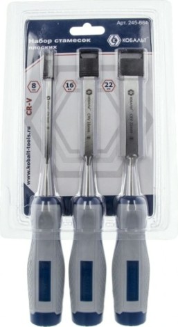 Набор стамесок Кобальт 245-664 (8, 16, 22х140 мм, cr-v, двухк. рукоятка)