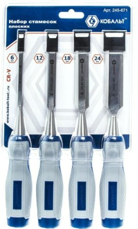 Набор стамесок Кобальт 245-671 (6, 12, 18, 24х140 мм) cr-v, двухк. рукоятка