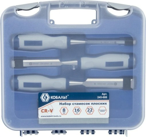 Набор стамесок Кобальт 245-688 (8, 16, 22х140 мм) cr-v, двухк. рукоятка