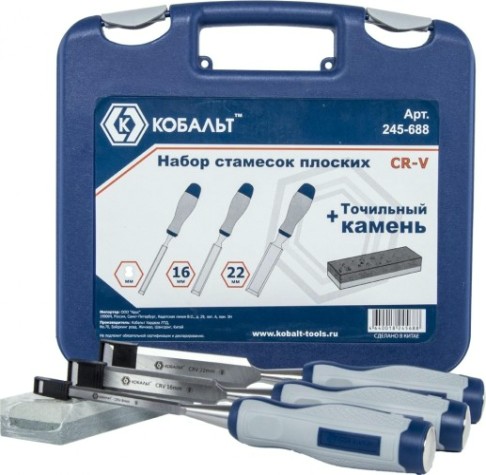 Набор стамесок Кобальт 245-688 (8, 16, 22х140 мм) cr-v, двухк. рукоятка