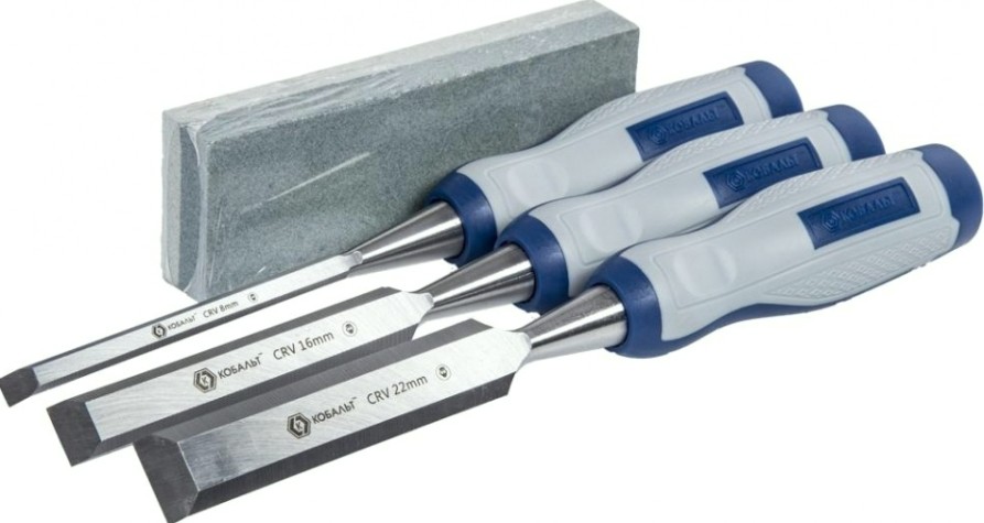 Набор стамесок Кобальт 245-688 (8, 16, 22х140 мм) cr-v, двухк. рукоятка