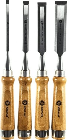 Набор стамесок Кобальт 245-879 плоских (6, 12, 18, 24х140 мм) cr-v, деревянная рукоятка [245-879]