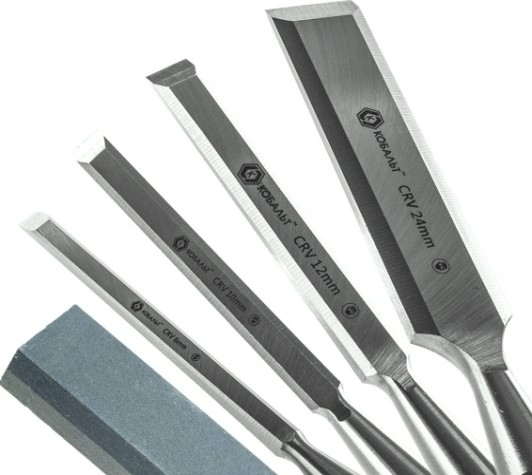 Набор стамесок Кобальт 245-893 плоских (6, 12, 18, 24х140 мм), cr-v, деревянная рукоятка [245-893]