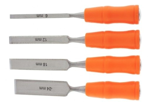 Набор стамесок Sparta 6-12-18-24 мм плоские, пластиковые ударные рукоятки, 4 шт [243975]
