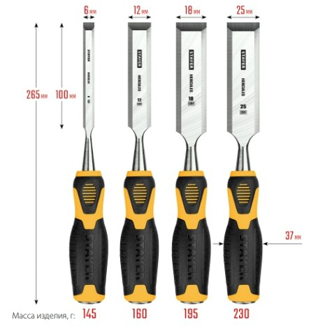 Набор стамесок STAYER HERCULES долот с двухкомпонентной рукояткой, 4шт. [18205-H4]