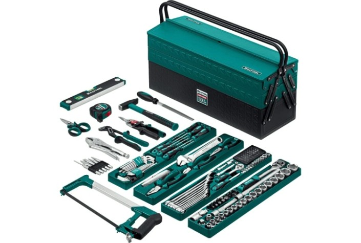 Набор столярно-слесарного инструмента KRAFTOOL GRAND-152 (1/2"+1/4"), универсальный 152 пр. [27978-H152]