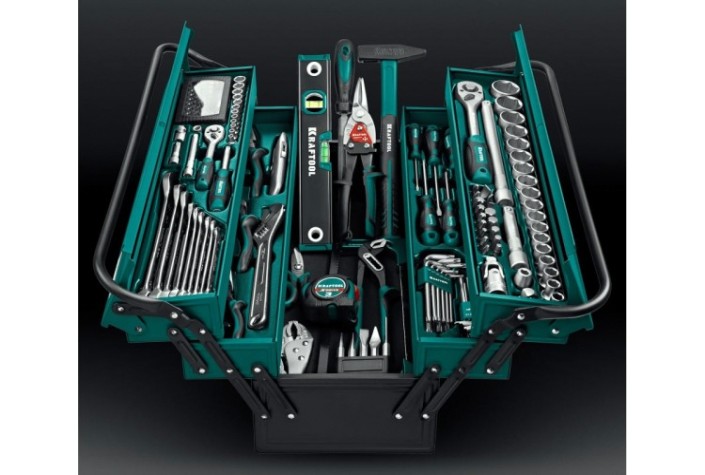 Набор столярно-слесарного инструмента KRAFTOOL GRAND-152 (1/2"+1/4"), универсальный 152 пр. [27978-H152]