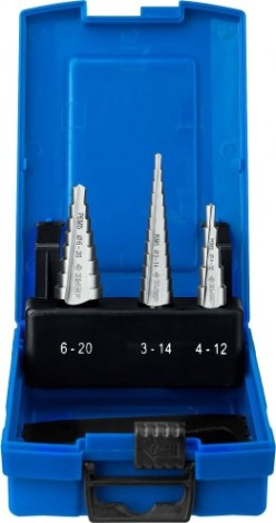 Набор ступенчатых сверл по металлу ЗУБР 3 шт., 3-20 мм Р6М5 29670-3-20-H3 [29670-3-20-H3]